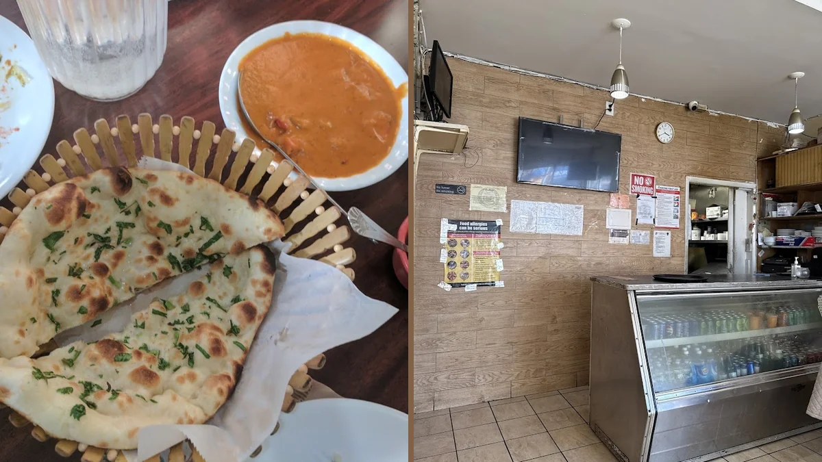 A spread of Punjabi dishes in a dining room.